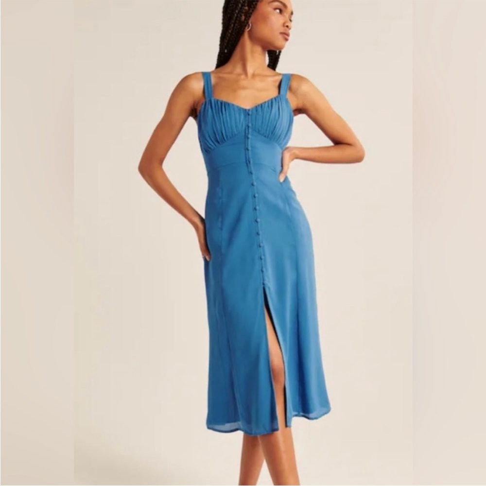 Abercrombie Women's Button-Through Slim Midi Dress Blue S Petite